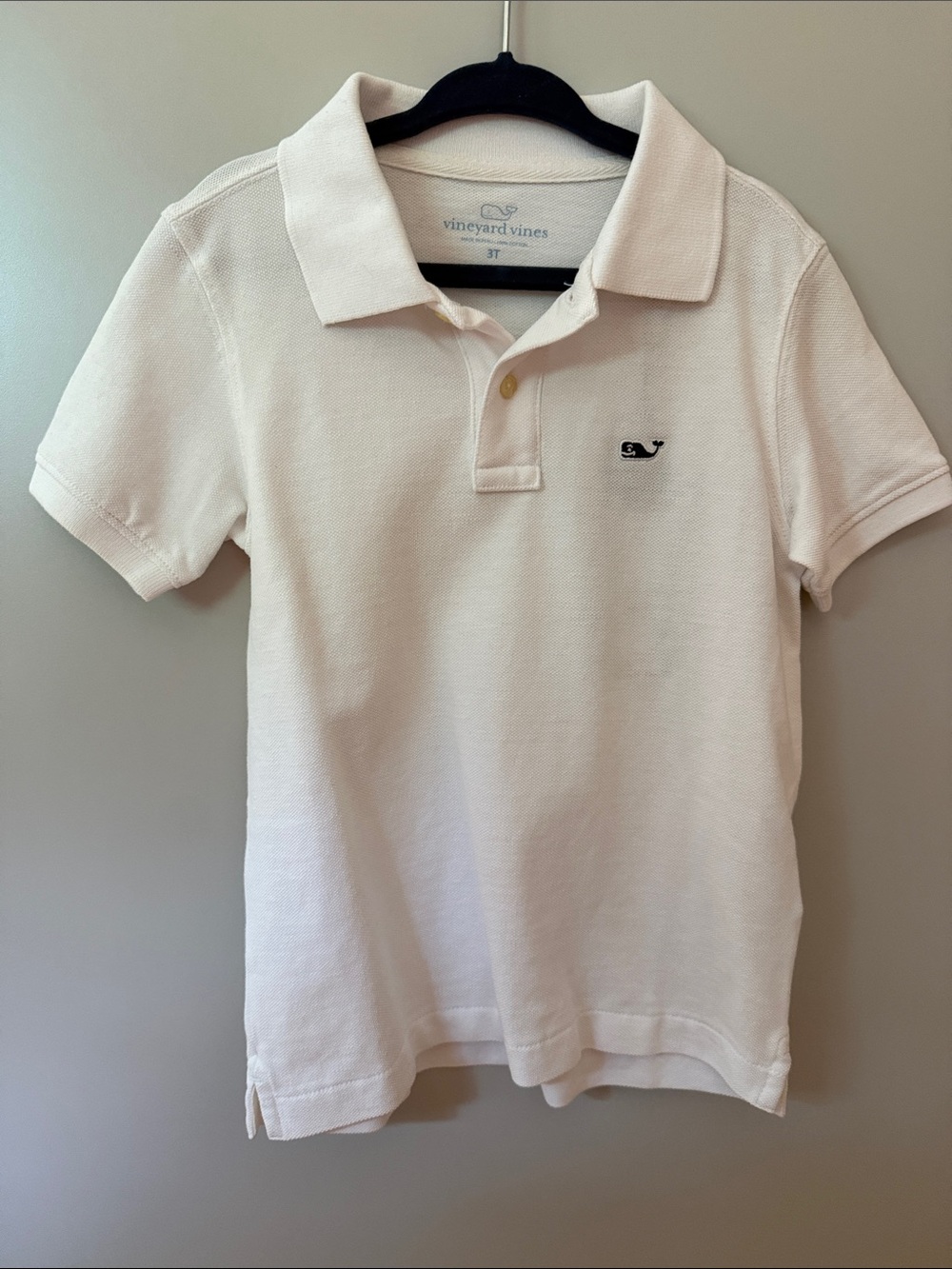Vineyard Vines Boys Cream Polo with Navy Whale Logo